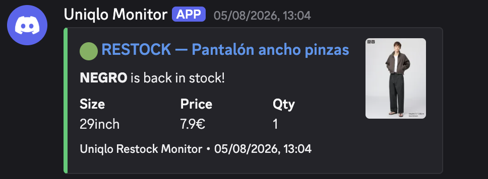 A Uniqlo restock alert in Discord