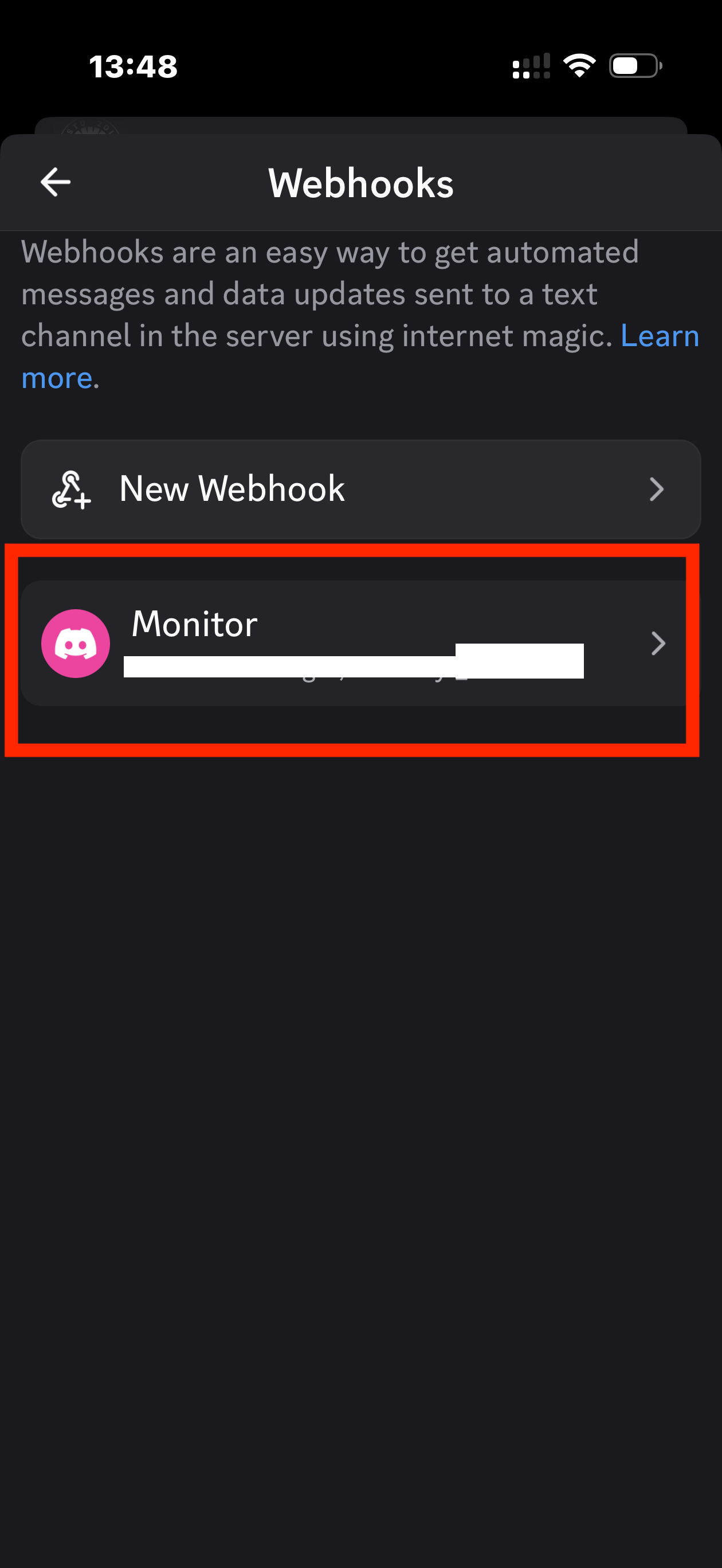 Open the webhook